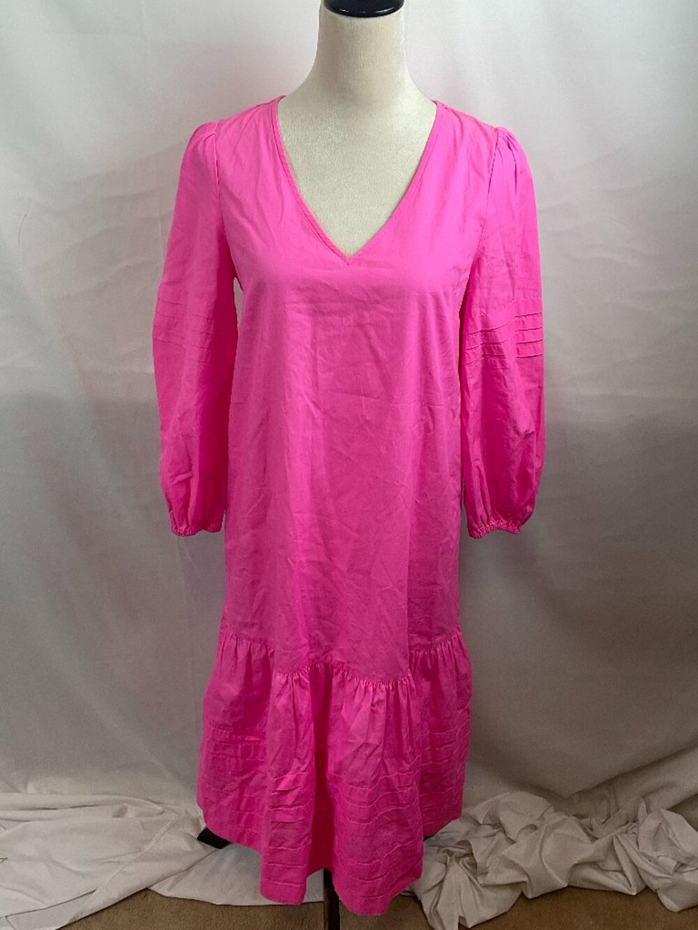 Lilly Pulitzer Laylee Dress XS Bright Pink Long Sleeve Pucker Pleats